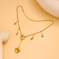 YF8205 Pendentif Cœur Vintage Élégant en Zircon, Chaîne de Clavicule, Plaqué Or 18K, Acier Inoxydable Étanche
