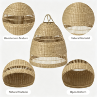 Lampe suspendue en rotin tressé de style scandinave rustique, artisanale, pour salle à manger, café, éclairage intérieur