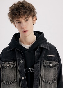 Chaqueta Vaquera Personalizada para <span class=keywords><strong>Hombre</strong></span>, Estilo Vintage, Negra, Lavada a la Piedra, Ropa Urbana, Chaqueta Vaquera Unisex, Gran Venta - Product Image 2