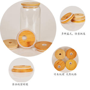 للبيع بالجملة عبوات زجاجية مستديرة شفافة سعة 12 أونصة و16 أونصة زجاجات بيرة بغطاء من الخيزران وفتحة شفاطة - Product Image 6