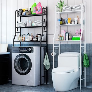 Bathroom Storage Rack For Toilet And Washing Machine 5 Tier Freestanding Durable Rectangular <b>Shelf</b> With Towel <b>Hooks</b> - Product Image 1