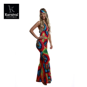 <span class=keywords><strong>Tuta</strong></span> Senza Maniche da Donna per Carnevale, Halloween, Feste a Tema TV e Film, Cosplay di Lusso, Stile Hippie, Tie-Dye, in Poliestere con Stampa Digitale e Cintura - Product Image 2