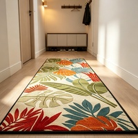 Tropical Leaves Printed Flat Weave Low Pile Polypropylene Runner Rug Stain Resistant Hallway Carpet for Living Room Home Decor