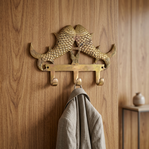 AK Brass Two Fish Design Brass Wall <b>Hook</b> with 3 <b>Hooks</b> Antique Finish Metal <b>Coat</b> & Towel Hanger Home <b>Decor</b> - Product Image 4