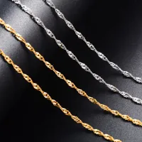 Collier fin en acier inoxydable de 2 mm, chaîne à maillons ondulés, pour femmes et hommes, couleur argent/or, collier ras du cou, bijoux en métal