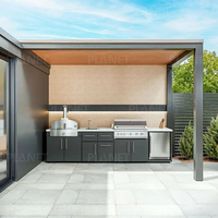 Meuble de cuisine extérieur en acier inoxydable 304, résistant aux intempéries, avec plateau en marbre, fabrication sur mesure, certifié CE, durable