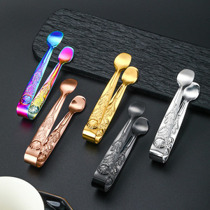 Hot Sale Rose Pattern <strong>Mini</strong> Barbecue Food Clip <strong>Tongs</strong> Retro Rose Embossed Stainless Steel Ice Square Clip Sugar <strong>Tongs</strong> Food Clip - Product Image 2