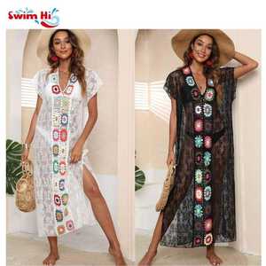 Vente en gros 2025 robe de <span class=keywords><strong>plage</strong></span> d'été Sexy dentelle transparente à manches longues ouvert devant femmes <span class=keywords><strong>Kimono</strong></span> Cardigan vêtements de <span class=keywords><strong>plage</strong></span> couvrir - Product Image 1