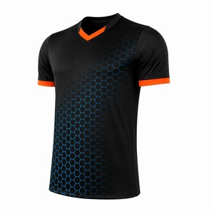 Jersey Sepak Bola Sublimasi Custom Pola Heksagonal V-Neck Cepat Kering OEM Kaos Bola Grosir Tim - Product Image 4