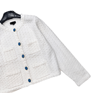 Cárdigan de punto texturizado con borde festoneado y botones frontales, estilo corto para uso diario informal - Product Image 6