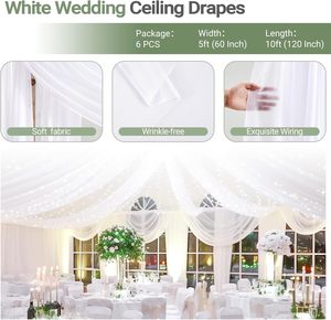 Rideaux de plafond blancs pour mariage, rideau en mousseline de soie en tissu transparent pour décoration de fête - Product Image 4