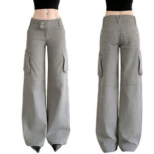 Overoles de Mezclilla para Mujer, Estilo Y2K, Casuales, de Cintura Baja, con Bolsillos Simétricos, Pierna Recta, Holgados, Lavados, Color Sólido - Product Image 1