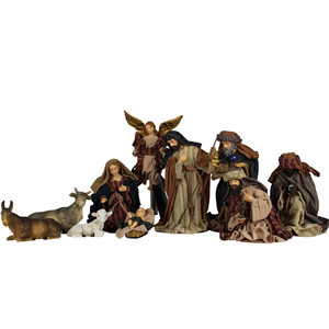Ensemble de figurines de la Nativité byzantine classique, 10 pièces, en polyrésine, avec vêtements en textile, environ. Figurine de Noël de 15 cm - Product Image 1