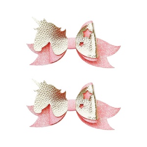 Children Sweet Handmade Pink Leather <b>Bow</b> Hairpin for Baby Unicorn Horse Duckbill Hair <b>Clip</b> Kids - Product Image 2