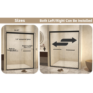 <span class=keywords><strong>Porte</strong></span> de douche <span class=keywords><strong>coulissante</strong></span> double en verre trempé de 56-60 " x 72 " avec film anti-explosion, cadre en aluminium, 1/4 (6 mm) - Product Image 2
