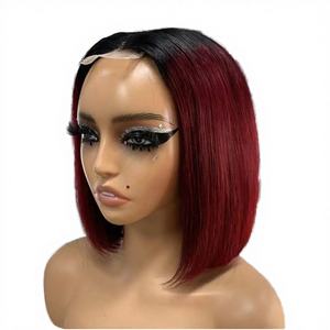 Wholesale Brazilian Hair <b>Short</b> 8in 2x6 for Lace Closure Bob 150% Density Double Drawn Transparent Lace Burgundy Wine Black Women - Product Image 3