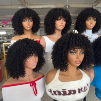 Perruque Bob en Cheveux Humains Bouclés Pixie Birmans Double Drawn, Faite à la Machine, avec Frange, Sans Colle, Pré-Pluckée, Prête à Porter, Vente en Gros