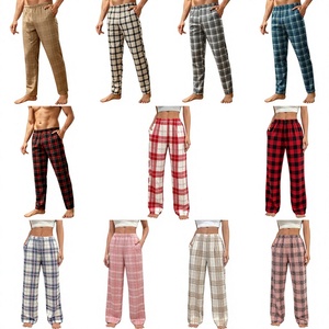 Pantaloni pigiama natalizi transfrontalieri per genitori, bambini e coppie; Design a gamba larga a quadri, traspiranti in poliestere/cotone da donna - Product Image 1