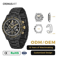 Montre-bracelet mécanique ronde pour homme CRONUSART avec un boîtier en fibre de carbone, un cadran squeletté et des aiguilles lumineuses
