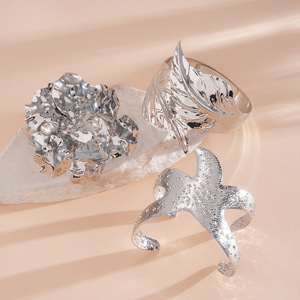 Vintage <b>Silver</b> Plated Tungsten Leaf Starfish Open Wrap <b>Bracelet</b> Freshwater Pearl Trendy Wedding Anniversary Engagement Gift - Product Image 4