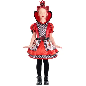 Disfraz de Halloween para niños, juego de escenario, vestido hinchado de la reina de corazones para niñas