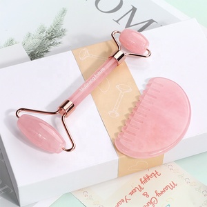 Mushang Vente en gros Ensemble d'outils de massage du visage en pierre naturelle Rouleau en quartz rose de haute qualité et logo personnalisé <span class=keywords><strong>Gua</strong></span> <span class=keywords><strong>Sha</strong></span> - Product Image 1