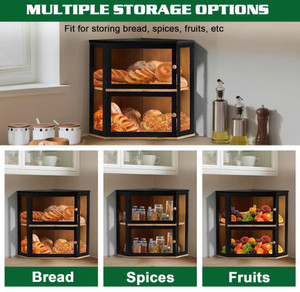 Contenedor de Almacenamiento de Alimentos de Dos Niveles con Compartimentos Divididos, Caja de Pan de Bambú para Esquina con Panel de <span class=keywords><strong>Puerta</strong></span> de Acrílico Transparente - Product Image 4