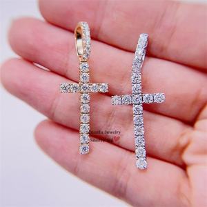 Siap kirim Gra bersertifikat <span class=keywords><strong>10k</strong></span> emas padat kuning emas putih emas Moissanite liontin silang 3mm - Product Image 2