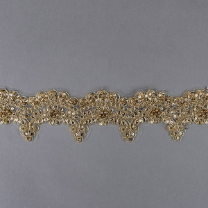Luxurious Metallic Gold <strong>Corded</strong> Lace Trim With Sequins and Beads - Product Image 3