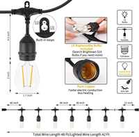 Guirlandes lumineuses LED S14 rechargeables à économie d'énergie en plastique IP65 pour extérieur, 10m/15m de long avec prise EU