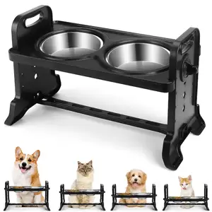 Eco Friendly Adjustable Elevated Dog Cat Stainless Steel Bowl 4 Height With No Spill Plate Feeder