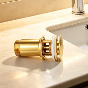 Sifone a scomparsa per lavabo in acciaio inossidabile, con nucleo in ottone, finitura oro spazzolato, <span class=keywords><strong>scarico</strong></span> a click-clack, tappo grande da 66mm G1-1/4, con fessura, anti-odore, per hotel - Product Image 2