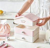 Boîte de rangement de bureau exquise, adorable boîte à tiroirs multicouche en forme de maison pour la collection de petits objets