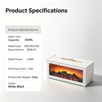 Nouvel humidificateur rétro à effet flamme de cheminée, diffuseur de flamme de cheminée simulée 3D avec lampe d'ambiance colorée pour la maison et le bureau