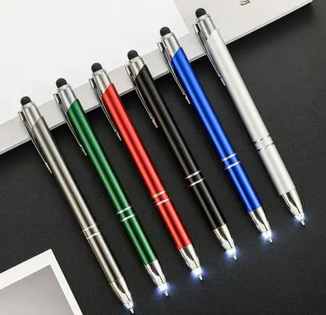 Bolígrafo de luz LED multifuncional de aluminio, bolígrafo de luz táctil 3 en 1, logo personalizado, de metal, regalo, venta al por mayor