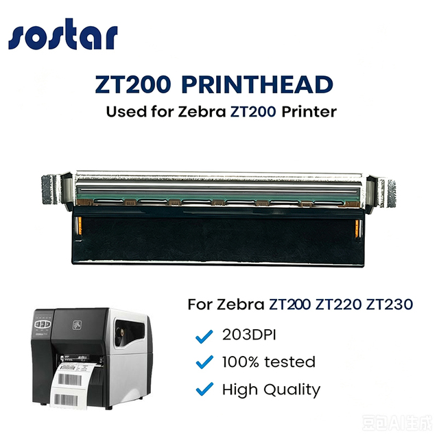 New ZT200 Print Head for Zebra Thermal Barcode Printer ZT200 ZT220 ZT230 203dpi Print Head With Bracket New Printhead