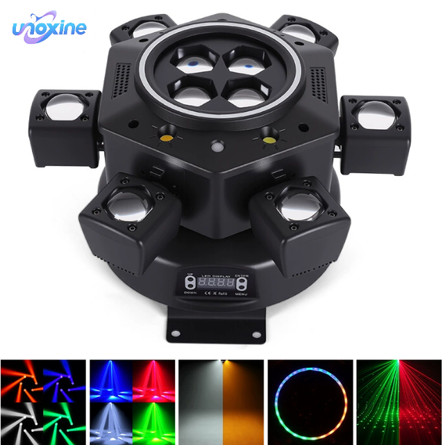 120W Remote Control Moving Head DJ Light 6-Arm LED Mobile Head DMX Full RGBW Stage Effect Lighting for Disco Party Nightclubs