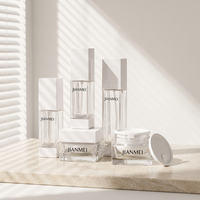 Ensemble de pots carrés en verre transparent pour crème visage, sérum et lotion, avec bouchon blanc, pour emballage de produits de soin – Vente directe usine
