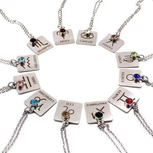 De moda del encanto regalos de cumpleaños de las mujeres de plata de cadena de acero inoxidable piedra colgante signo del zodiaco collar - Product Image 1
