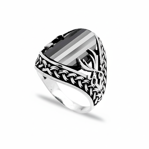 Oval Onyx Stone Ottoman <b>Swords</b> Design Ottoman Men's Ring Turkish Handmade Wholesale Authentic <b>Silver</b> Men Ring - Product Image 2