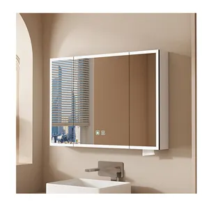 2024 New Aluminum Bathroom Intelligent Mirror Cabinet Led Waterproof Wall Hanging mirror cabinet with light