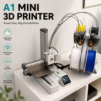 Printer 3D A1 Mini Combo Desktop Rumahan FDM Otomatis Penuh, Perataan Otomatis, Multi-warna, Kecepatan Tinggi