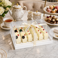 Boîte à dessert de luxe avec couvercle transparent et insert pour 12/24 gobelets, base blanche élégante, emballage pour gâteaux avec ruban doré, cadeaux de fête