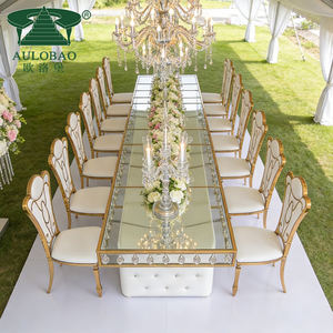 Chaise de salle à manger pour mariages en plein air, dossier haut, structure en acier inoxydable, blanc et or - Product Image 2