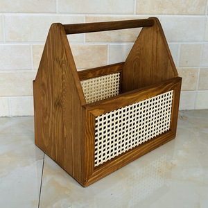 Nueva caja de almacenamiento de madera maciza con asa, cesta de mimbre, almacenamiento para el hogar para artículos diversos, refrigerios y juguetes, estilo Instagram. - Product Image 3