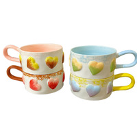 Mug en céramique créatif et simple, peint à la main avec dégradé, tasse à café gaufrée faite à la main style INS pour couple, idéale pour le petit-déjeuner, le lait et les flocons d'avoine
