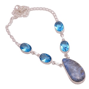 Solid 925 Sterling <b>Silver</b> <b>Necklace</b>, Natural Lapis Amethyst Garnet Quartz Gemstone Jewelry, Customized <b>Silver</b> <b>Necklace</b> - Product Image 2