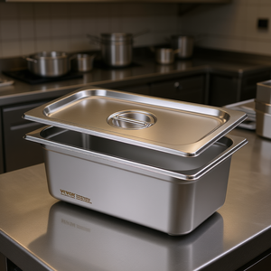 Bandeja para buffet Vevor, tamaño 1/3, 6 pulgadas de profundidad, acero inoxidable, tapa antideslizante para catering - Product Image 2