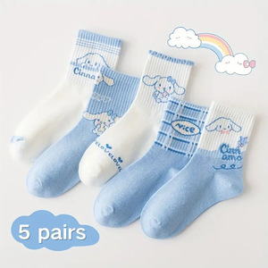 Calcetines hasta el tobillo Cinnamoroll para mujer, color azul, de algodón, transpirables, absorbentes del sudor, para primavera y verano, 5 pares - Product Image 1