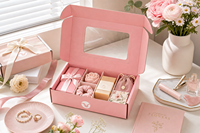 Boîte d'expédition en carton ondulé rose personnalisée avec fenêtre transparente, portable pour livres, cadeaux et emballages de beauté, vente en gros